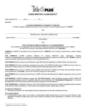 Lawyers' Professional Indemnity Subscription Agreement