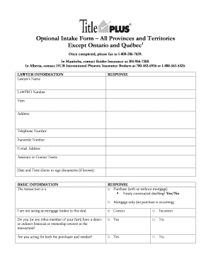Canadian Real Estate Title Insurance Intake Form
