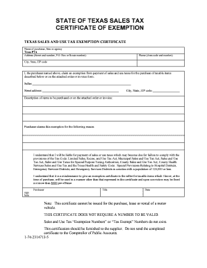 Texas Sales Tax Exemption Certificate