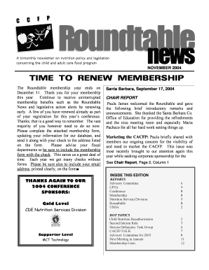 Child Care Food Program Membership Renewal Form