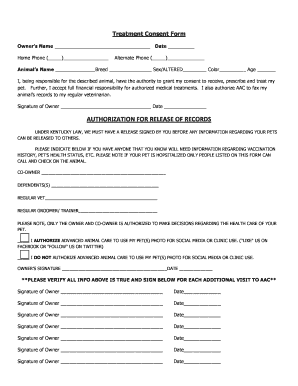 Pet Treatment Consent Form