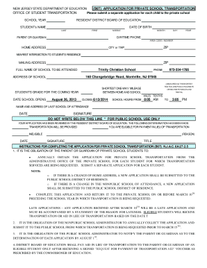 New Jersey Private School Transportation Application