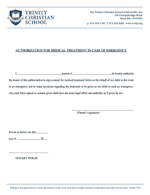 Authorization for Medical Treatment in Case of Emergency