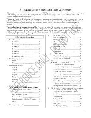 2011 Geauga County Youth Health Needs Questionnaire