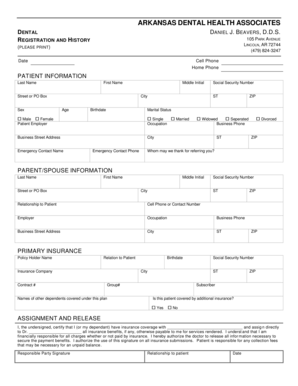Arkansas Dental Health Patient Registration Form