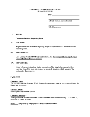 Consumer Incident Reporting Form