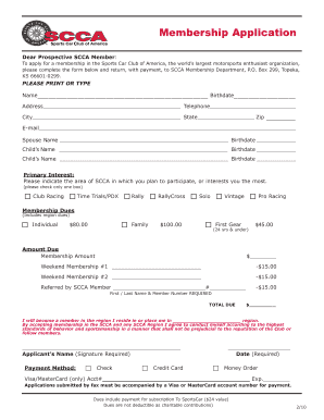 Sports Car Club of America Membership Application