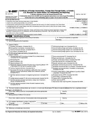 Form W-8IMY Certificate of Foreign Intermediary