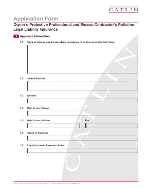 Owner's Protective Pollution Legal Liability Insurance Application