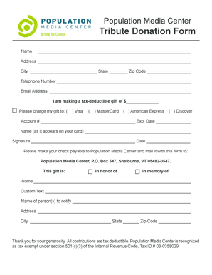 Tribute Donation Form - Population Media Center - populationmedia
