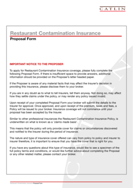 Restaurant Contamination Insurance Proposal Form