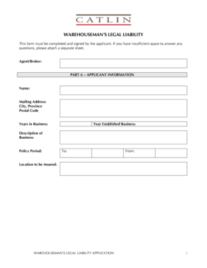Warehouseman's Legal Liability Application