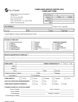 Seattle Zoning Complaint Form