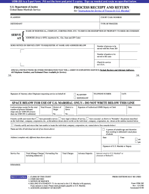 USM-285 Process Receipt and Return Form