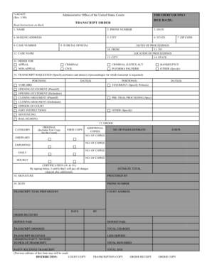 US Federal Transcript Order Form