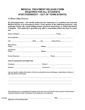 Medical Treatment Release Form