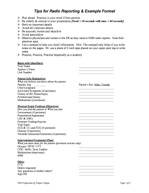 EMS Radio Reporting Guidelines and Examples