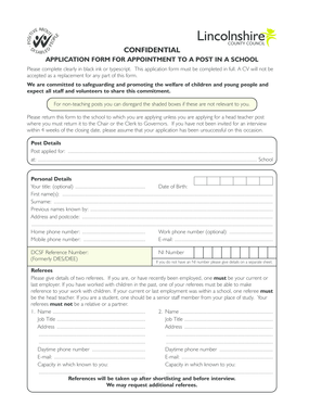 Application Form for Appointment to a Post in a School