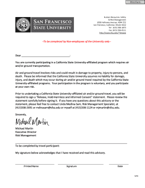 California State University Travel Advisory and Consent