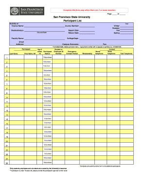 San Francisco State University Travel Participant List