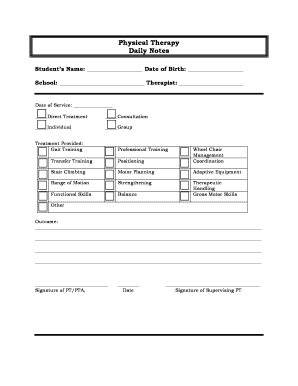 Physical Therapy Daily Notes Form