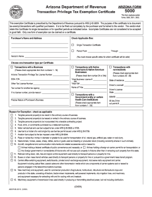 Arizona Transaction Privilege Tax Exemption Certificate