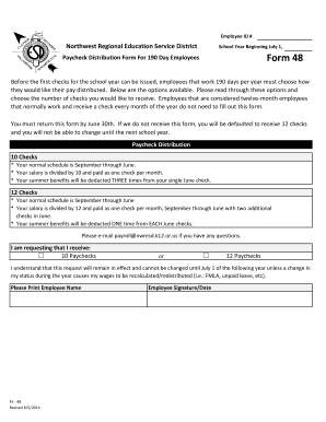 Paycheck Distribution Form For 190 Day Employees