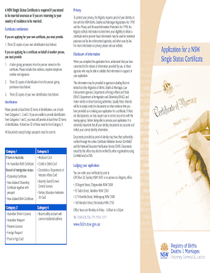 NSW Single Status Certificate Application
