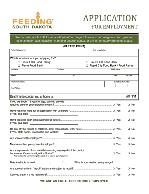 FOR EMPLOYMENT - Feeding South Dakota - feedingsouthdakota