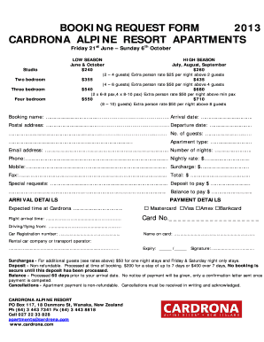 Cardrona Alpine Resort Apartment Booking Request Form