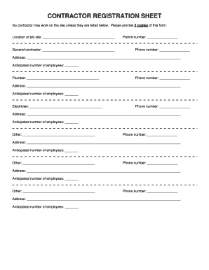 Contractor Registration Sheet