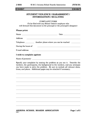 Arizona Student Violence Harassment Complaint Form