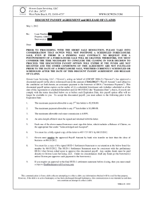Ocwen Discount Payoff Agreement