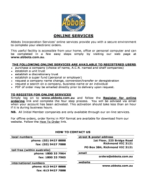 Abbots Incorporation Services Payment Form