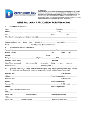 General Loan Application for Financing