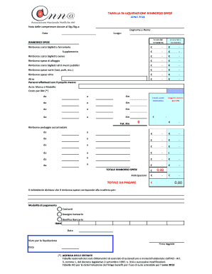 TABELLA DI LIQUIDAZIONE RIMBORSO SPESE