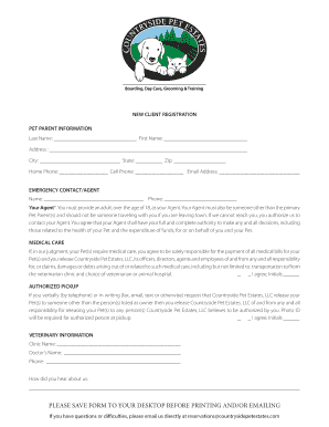 Pet Boarding Daycare Registration Form