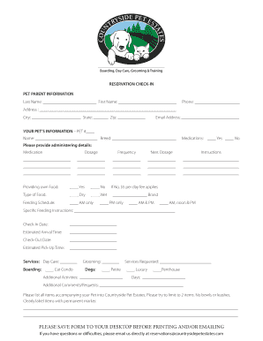 Pet Boarding Reservation Check-In Form