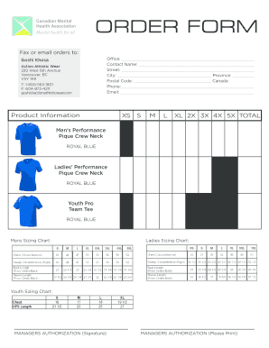 Action Athletic Wear Order Form