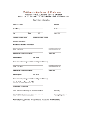 New Patient Information Form - Childrens Medicine of Rockdale