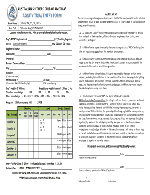 Australian Shepherd Club of America Agility Trial Entry Form