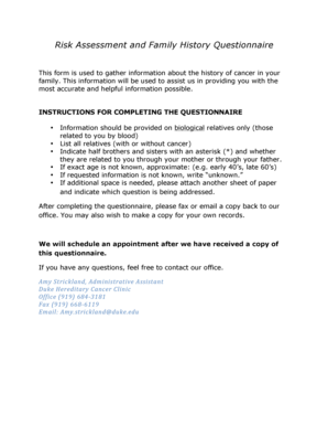 Risk Assessment and Family History Questionnaire