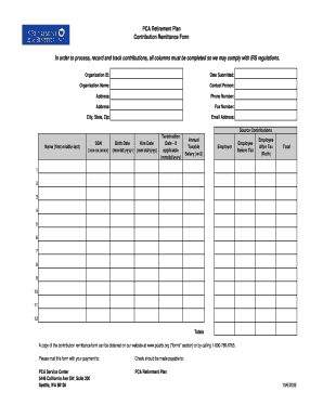 PCA Retirement Plan Contribution Remittance Form