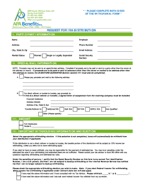 Request for IRA Distribution Form