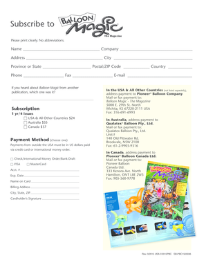 Balloon Magic Magazine Subscription Form