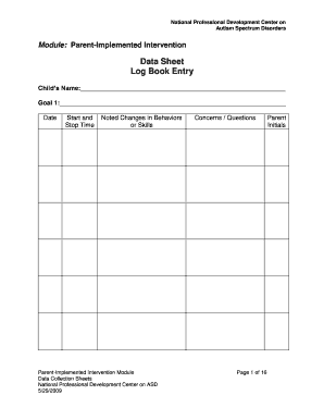 Parent-Implemented Intervention Data Sheet