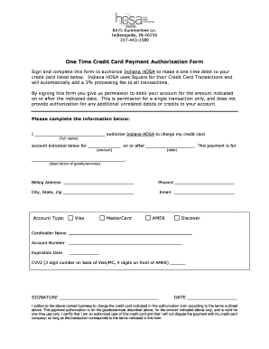 One Time Credit Card Payment Authorization Form