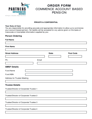 Account Based Pension Order Form