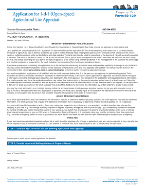 Texas Agricultural Use Appraisal Form 50-129