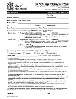 Pre-Authorized Withdrawals (PAWS) Form